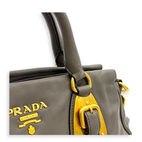 Bauletto Grey Top Handle Bag in Calfskin, Gold hardware