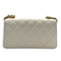 CC Charms Wallet On Chain White in Caviar Leather, Gold hardware