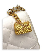 CC Charms Wallet On Chain White in Caviar Leather, Gold hardware