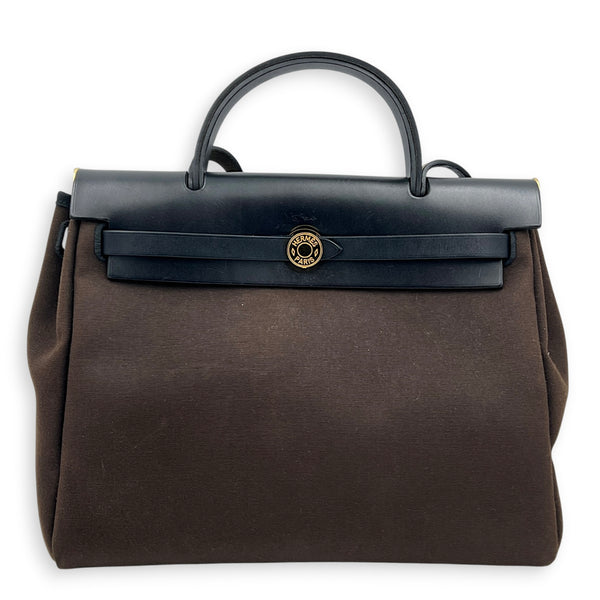 Herbag 31 Ebene/Noir Top Handle Bag in Canvas, Gold hardware