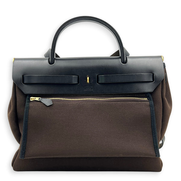 Herbag 31 Ebene/Noir Top Handle Bag in Canvas, Gold hardware