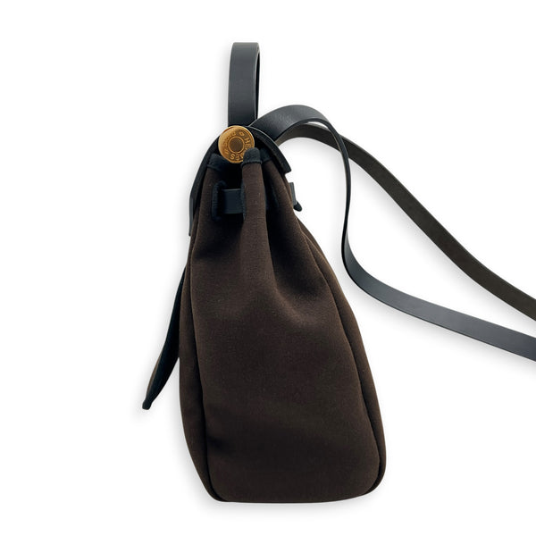 Herbag 31 Ebene/Noir Top Handle Bag in Canvas, Gold hardware