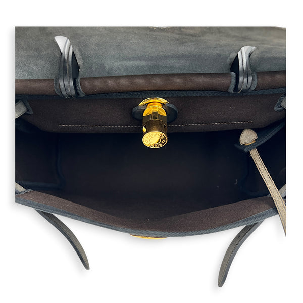 Herbag 31 Ebene/Noir Top Handle Bag in Canvas, Gold hardware