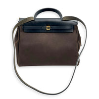 Herbag 31 Ebene/Noir Top Handle Bag in Canvas, Gold hardware