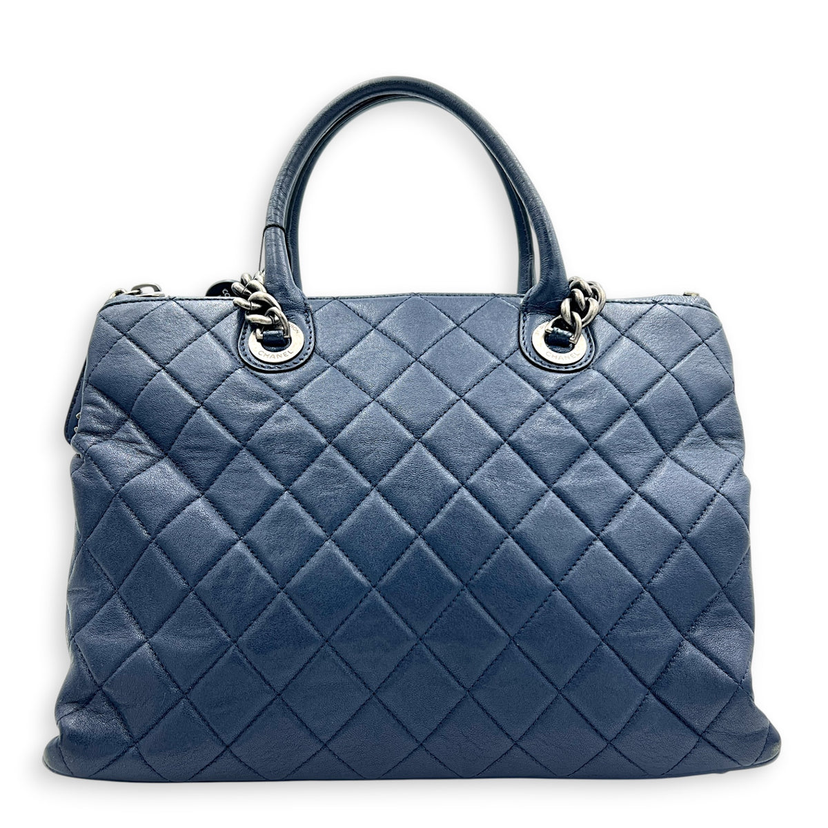 CC Blue Top Handle Bag in Calfskin, Ruthenium hardware