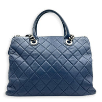 CC Blue Top Handle Bag in Calfskin, Ruthenium hardware