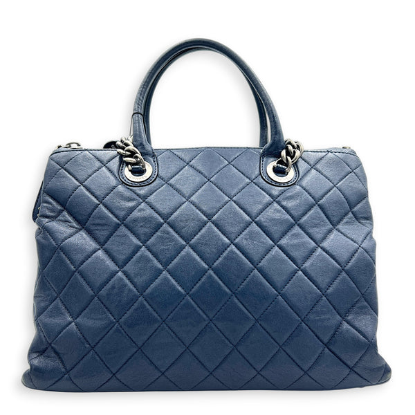 CC Blue Top Handle Bag in Calfskin, Ruthenium hardware