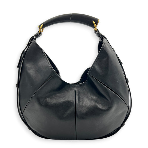 Mombasa Medium Black Shoulder Bag in Calfskin, Gold hardware