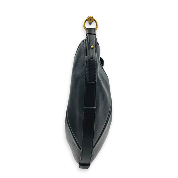 Mombasa Medium Black Shoulder Bag in Calfskin, Gold hardware