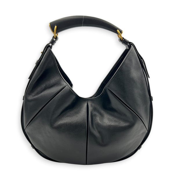 Mombasa Medium Black Shoulder Bag in Calfskin, Gold hardware