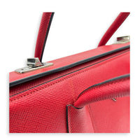 2 way Turnlock Red Top Handle Bag in Saffiano Leather, Silver hardware