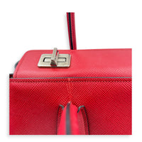 2 way Turnlock Red Top Handle Bag in Saffiano Leather, Silver hardware