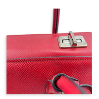 2 way Turnlock Red Top Handle Bag in Saffiano Leather, Silver hardware
