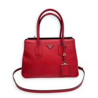 2 way Turnlock Red Top Handle Bag in Saffiano Leather, Silver hardware