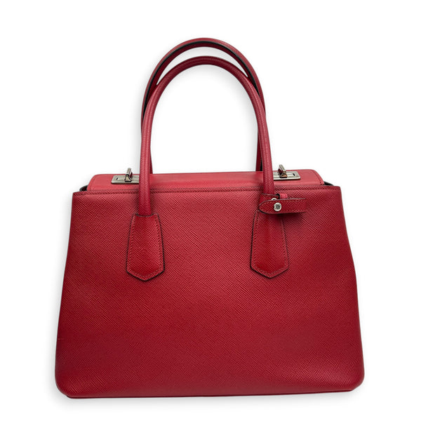 2 way Turnlock Red Top Handle Bag in Saffiano Leather, Silver hardware