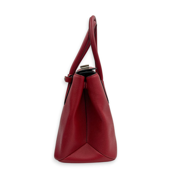 2 way Turnlock Red Top Handle Bag in Saffiano Leather, Silver hardware
