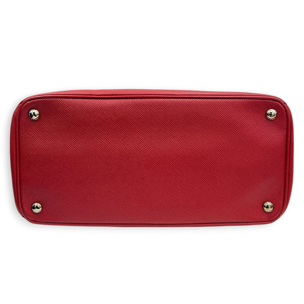 2 way Turnlock Red Top Handle Bag in Saffiano Leather, Silver hardware