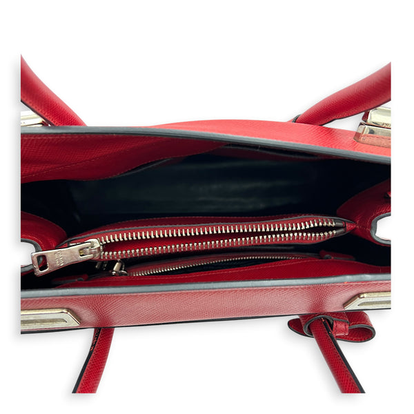2 way Turnlock Red Top Handle Bag in Saffiano Leather, Silver hardware