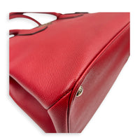 2 way Turnlock Red Top Handle Bag in Saffiano Leather, Silver hardware