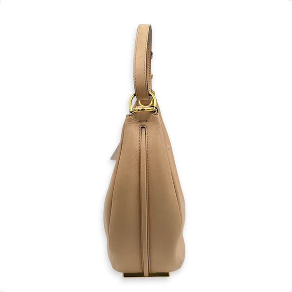 Fendigraphy Beige Top Handle Bag in Calfskin, Gold hardware