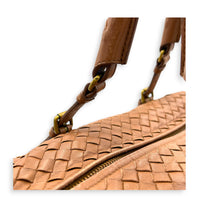 Intrecciato Brown Top Handle Bag in Nappa Leather, Brushed Gold hardware
