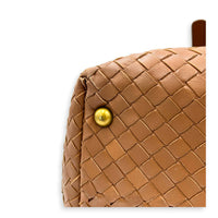 Intrecciato Brown Top Handle Bag in Nappa Leather, Brushed Gold hardware