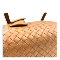 Intrecciato Brown Top Handle Bag in Nappa Leather, Brushed Gold hardware