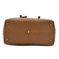 Intrecciato Brown Top Handle Bag in Nappa Leather, Brushed Gold hardware