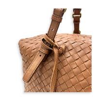 Intrecciato Brown Top Handle Bag in Nappa Leather, Brushed Gold hardware