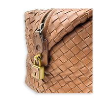 Intrecciato Brown Top Handle Bag in Nappa Leather, Brushed Gold hardware