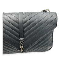 College Large Black Shoulder Bag in Calfskin, Silver hardware