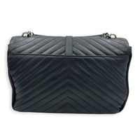 College Large Black Shoulder Bag in Calfskin, Silver hardware