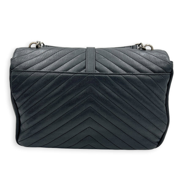 College Large Black Shoulder Bag in Calfskin, Silver hardware