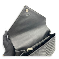 College Large Black Shoulder Bag in Calfskin, Silver hardware