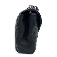 College Large Black Shoulder Bag in Calfskin, Silver hardware