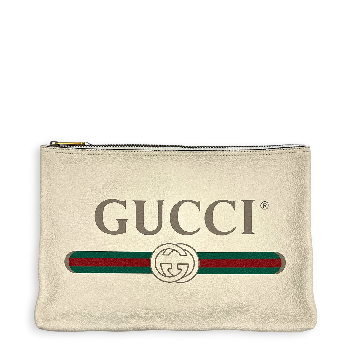 Logo Pouch White in Calfskin, Gold hardware