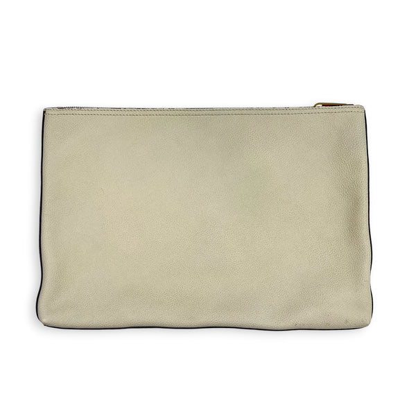 Logo Pouch White in Calfskin, Gold hardware