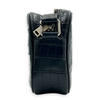 Logo Crossbody Bag Black in Crocodile Embossed Calfskin, Silver hardware