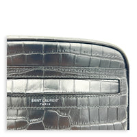 Logo Crossbody Bag Black in Crocodile Embossed Calfskin, Silver hardware
