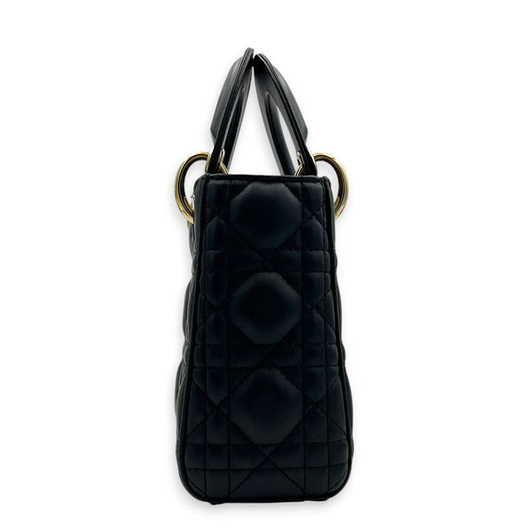 Lady Dior Top Handle Bag Mini Black in Lambskin, Guilloche hardware