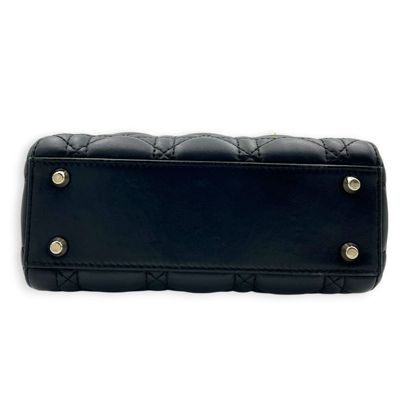 Lady Dior Top Handle Bag Mini Black in Lambskin, Guilloche hardware