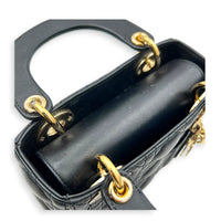 Lady Dior Top Handle Bag Mini Black in Lambskin, Guilloche hardware