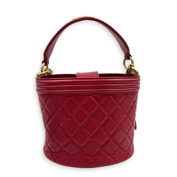 Boy Bucket Bag Red in Lambskin, Gold hardware