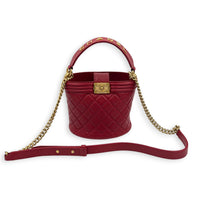 Boy Bucket Bag Red in Lambskin, Gold hardware