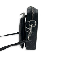 Trio Messenger  Crossbody Bag Black in Coated Canvas, Silver hardware