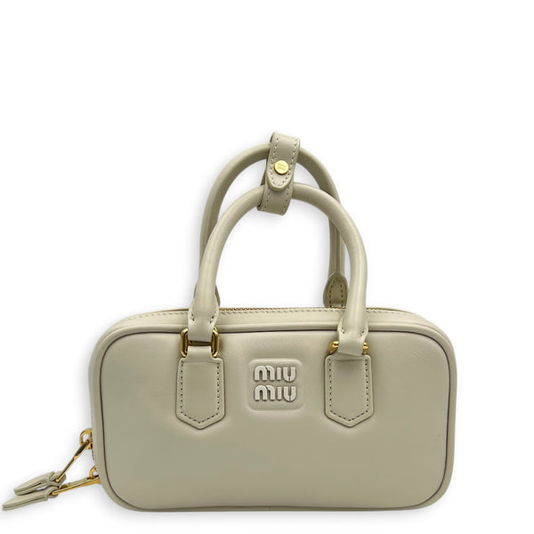 Arcadie Top Handle Bag Mini White in Calfskin, Gold hardware
