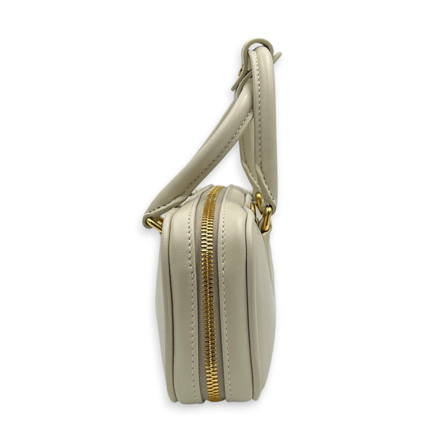 Arcadie Top Handle Bag Mini White in Calfskin, Gold hardware