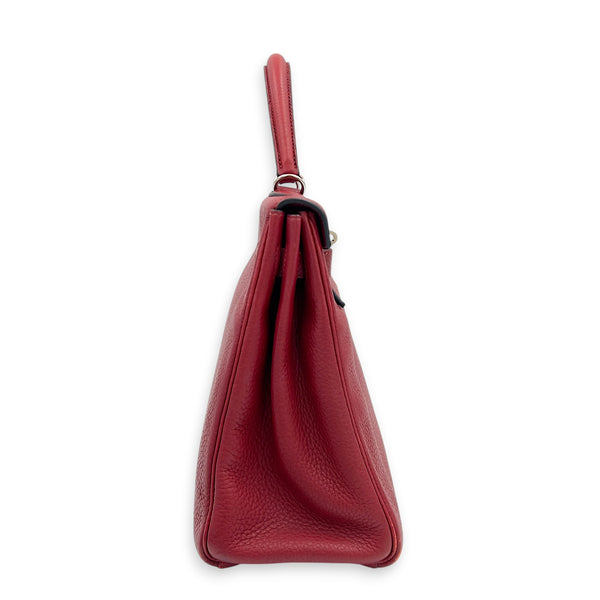 Kelly 32 Rouge H Top Handle Bag in Clemence, Palladium hardware