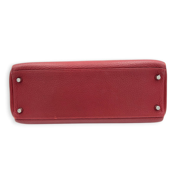 Kelly 32 Rouge H Top Handle Bag in Clemence, Palladium hardware