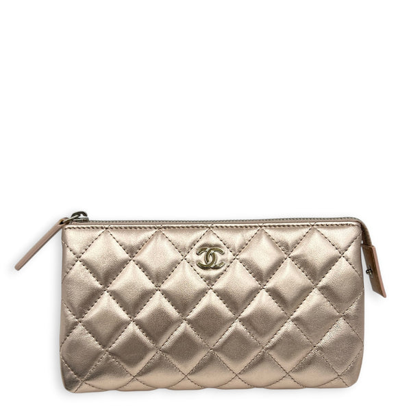CC Pouch Gold in Lambskin, Silver hardware